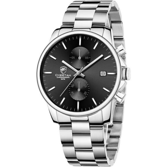 Mens Watches with Stainless Steel Waterproof Chronograph Quartz Watch